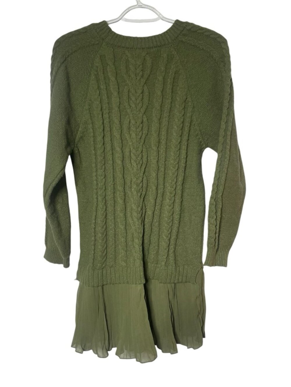 Sweater Dress Women’s S Green Pullover Cable Knit Pleated Skirt Preppy Academia - Picture 2 of 4